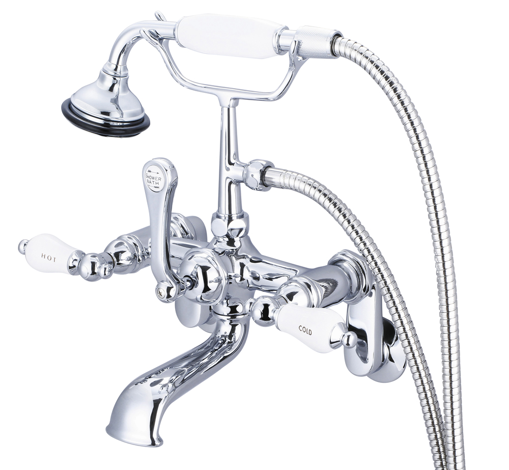 Adjustable Center Wall Mount Tub Faucet With Swivel Wall Connector & Handheld Shower