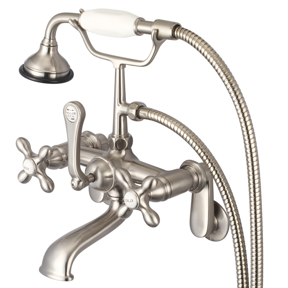 Adjustable Center Wall Mount Tub Faucet With Swivel Wall Connector & Handheld Shower