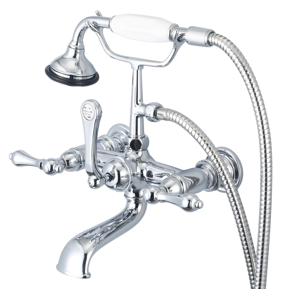 7" Spread Wall Mount Tub Faucet With Straight Wall Connector & Handheld Shower, Hand P