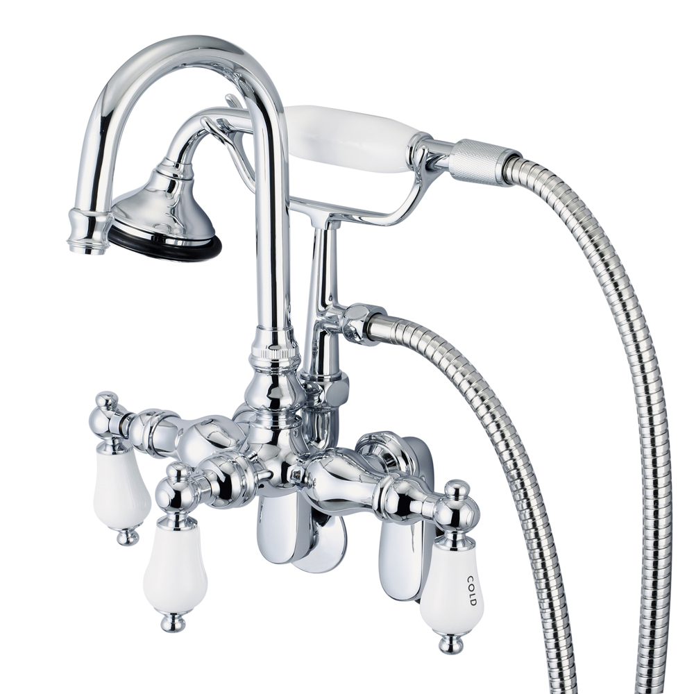 Adjustable Spread Wall Mount Tub Faucet With Gooseneck Spout, Swivel Wall Connector