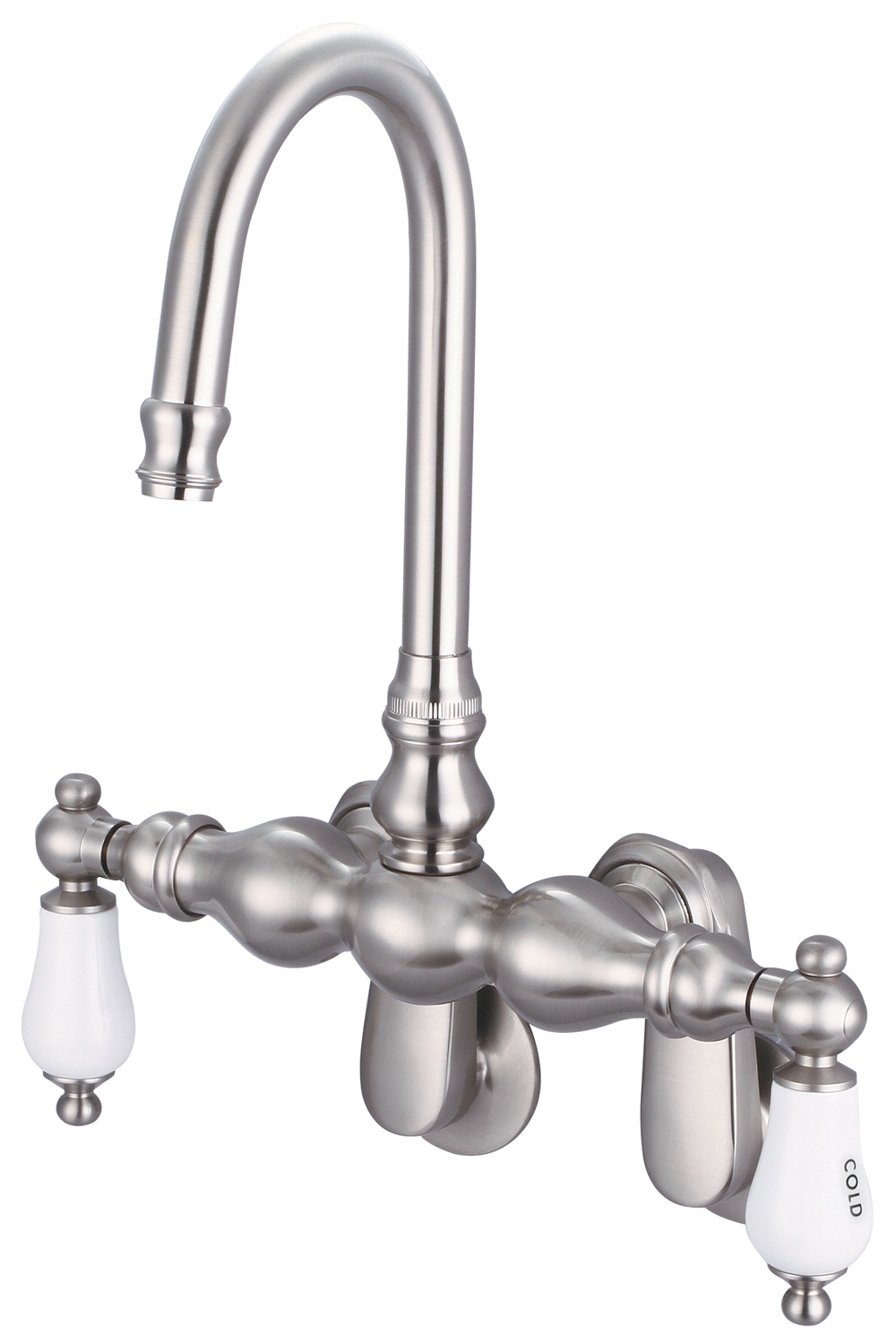 Adjustable Spread Wall Mount Tub Faucet With Gooseneck Spout & Swivel Wall Connector