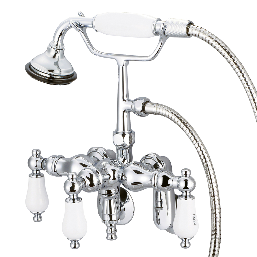 Adjustable Center Wall Mount Tub Faucet With Down Spout, Swivel Wall Connector & Handh