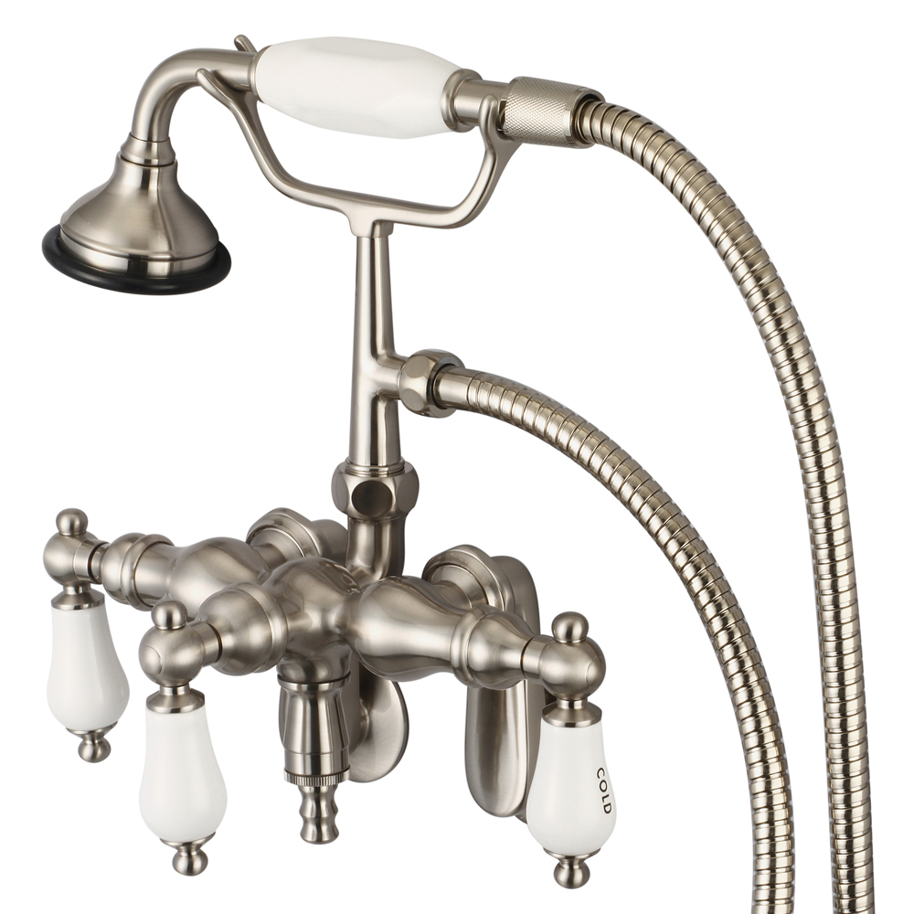 Adjustable Center Wall Mount Tub Faucet With Down Spout, Swivel Wall Connector & Handh