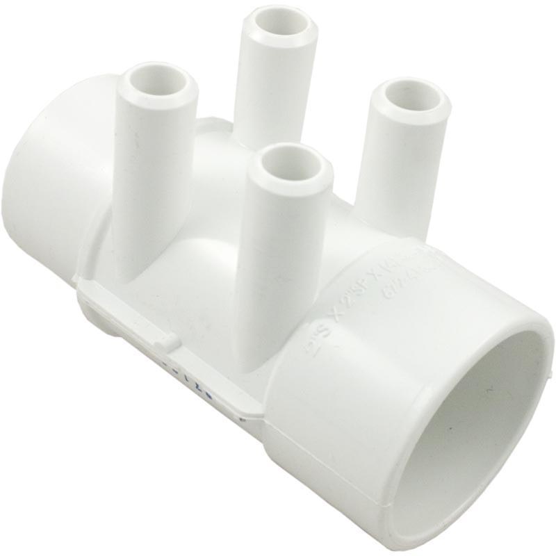 Manifold, PVC, Waterway, 2"S x 2"Spg x (4) 3/4"SB Ports