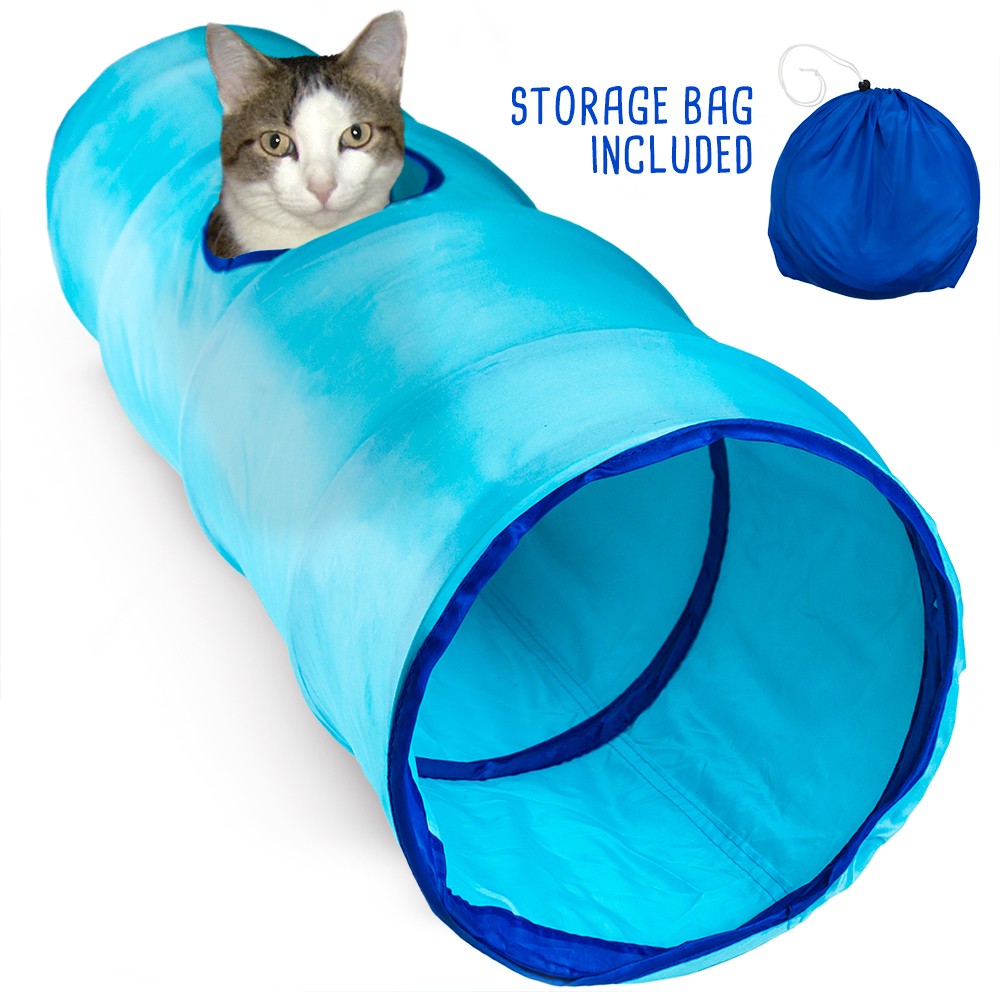 20" Blue Krinkle Cat Tunnel with Peek Hole and Storage Bag