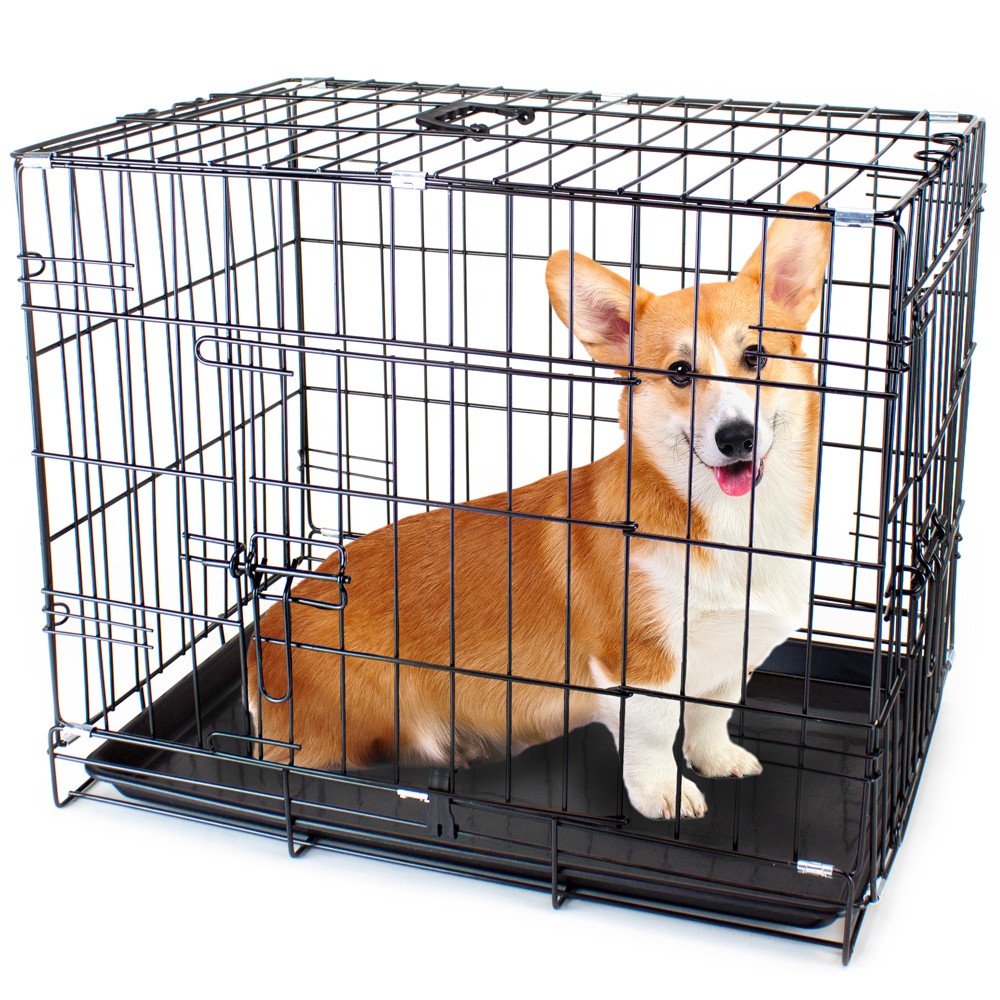 24" SMALL Dual-Door Folding Pet Crate with Removable Liner