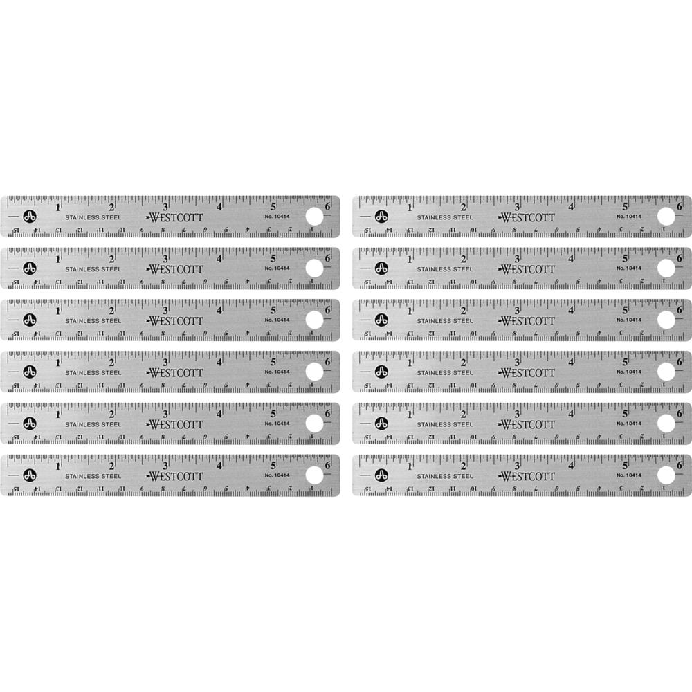 Westcott Stainless Steel Rulers - 6" Length 0.8" Width - 1/16, 1/32 Graduations - Metric, Imperial Measuring System - Stainless 