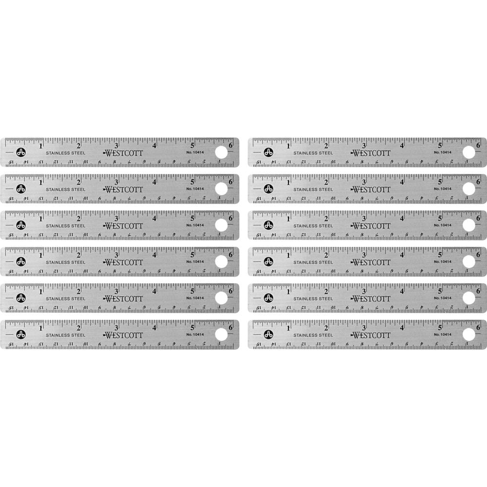 Westcott Stainless Steel Rulers - 6" Length 0.8" Width - 1/16, 1/32 Graduations - Metric, Imperial Measuring System - Stainless 