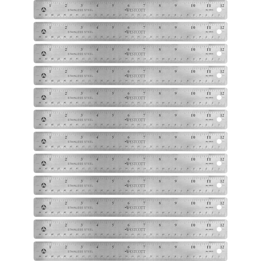 Westcott Stainless Steel Rulers - 12" Length 1" Width - 1/16, 1/32 Graduations - Metric, Imperial Measuring System - Stainless S