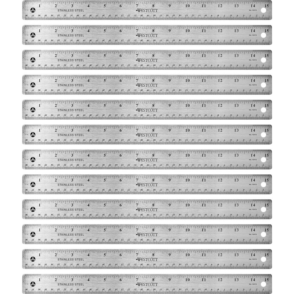 Westcott Stainless Steel Rulers - 15" Length 1" Width - 1/16, 1/32 Graduations - Metric, Imperial Measuring System - Stainless S