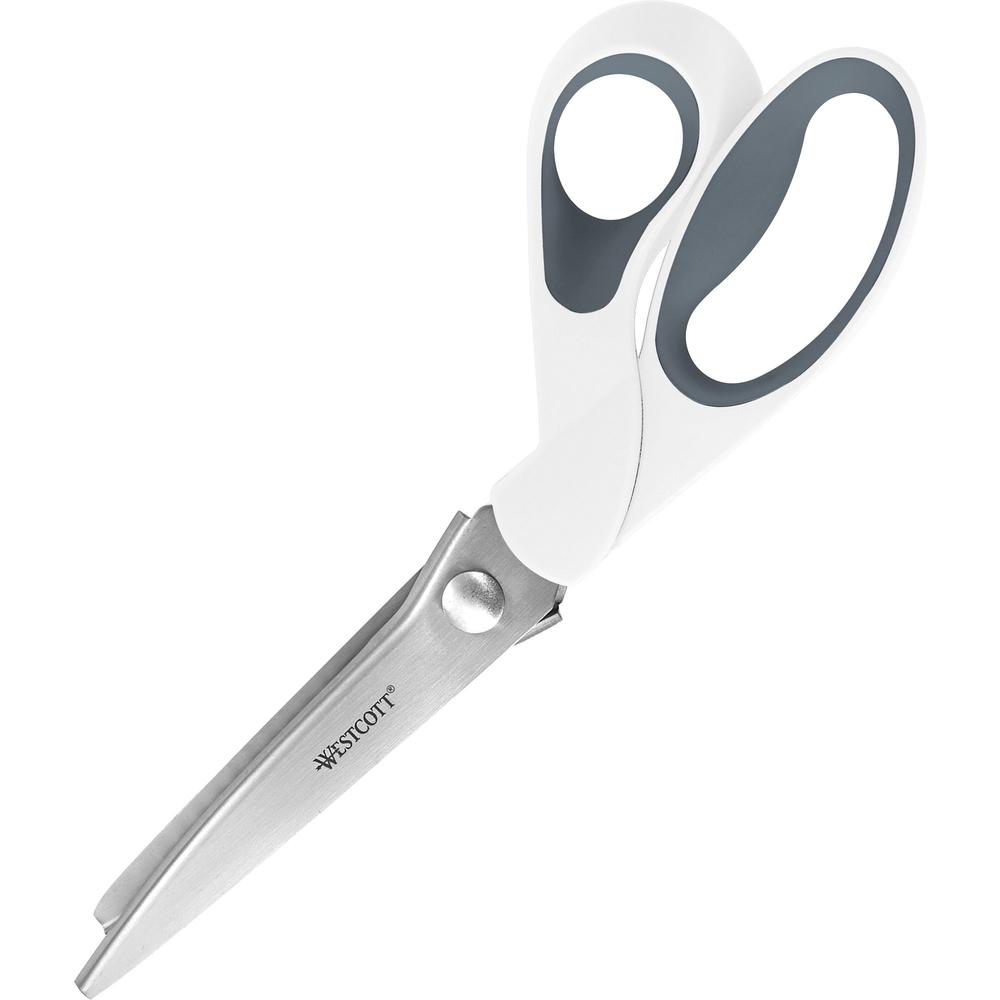 Westcott Pinking Shears - 9.5" Overall Length - White, Gray - 1 Each