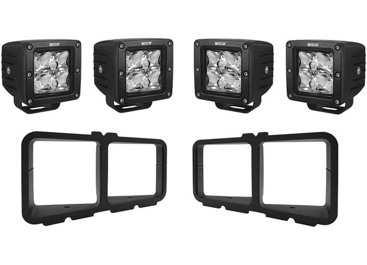 SQUARE LED LIGHT KIT FOR OUTLAW FRONT BUMPERS INCL 4 HYPERQ LED LIGHTS & 2 BRACKETS TEXT BLK