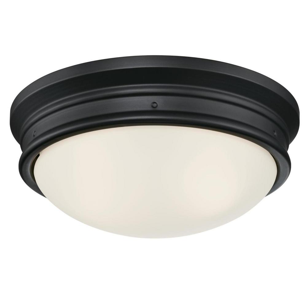 13 in. 2 Light Flush Matte Black Finish Frosted Glass