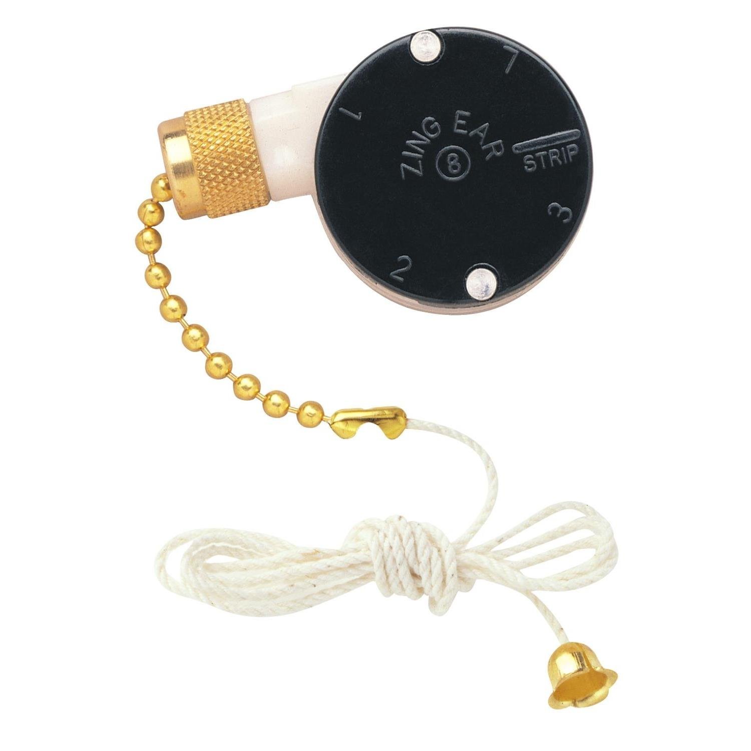 3-Speed Fan Switch with Polished Brass Finish Pull Chain Single Capacitor 4-Wire Unit