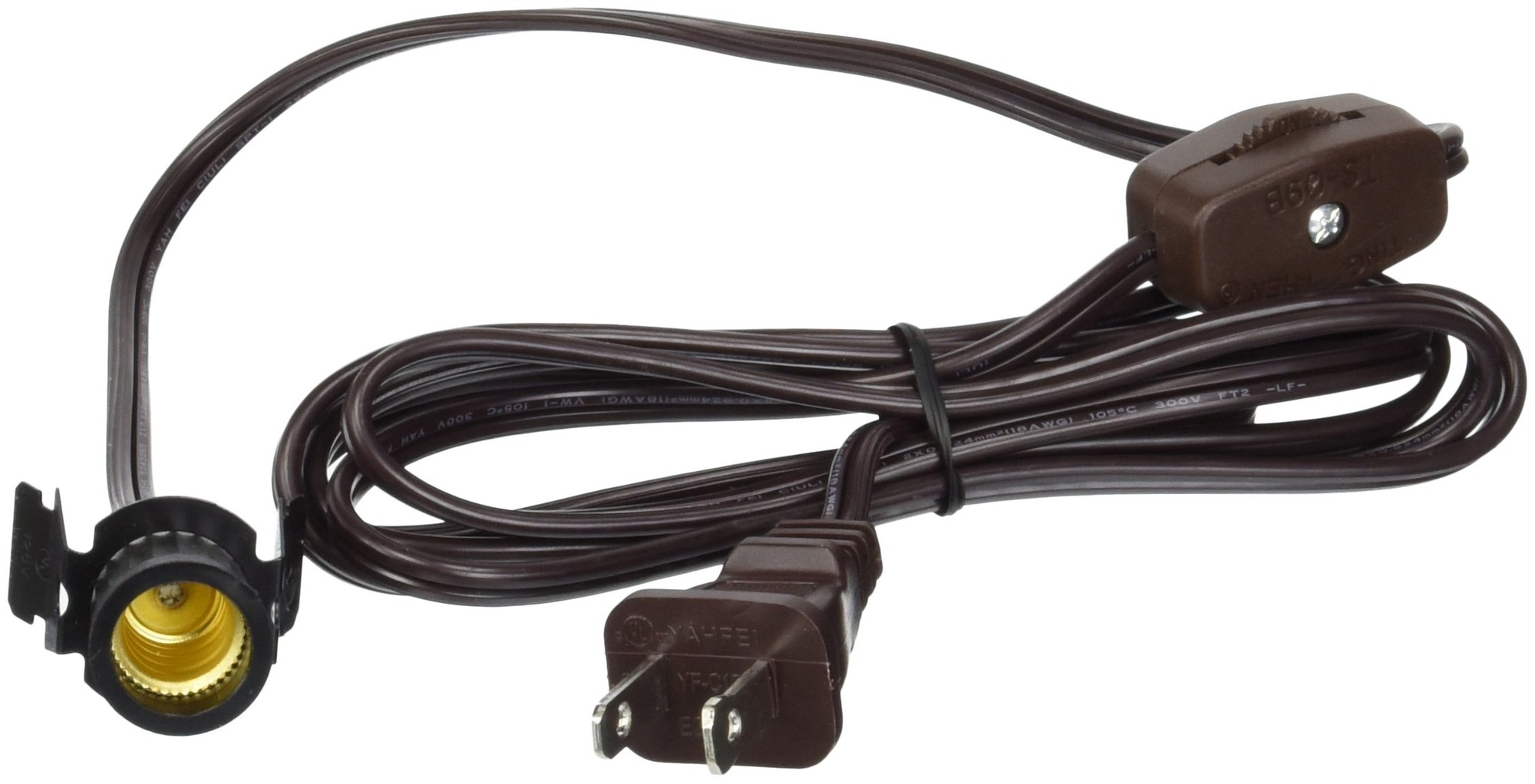 6' Cord Set with Snap-In Pigtail Candelabra Base Socket and Cord Switch Brown