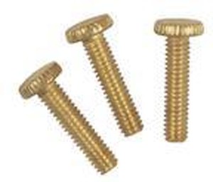 3 Knurled Head Steel Screws Brass-Plated 1/2" Long