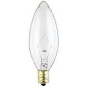 15W B9 1/2 Torpedo Incandescent Clear E12 (Candelabra) Base, 130 Volt, Box