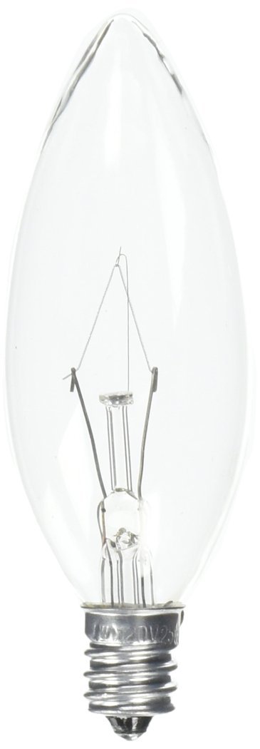 25W B9 1/2 Torpedo Incandescent Clear E12 (Candelabra) Base, 120 Volt, Box