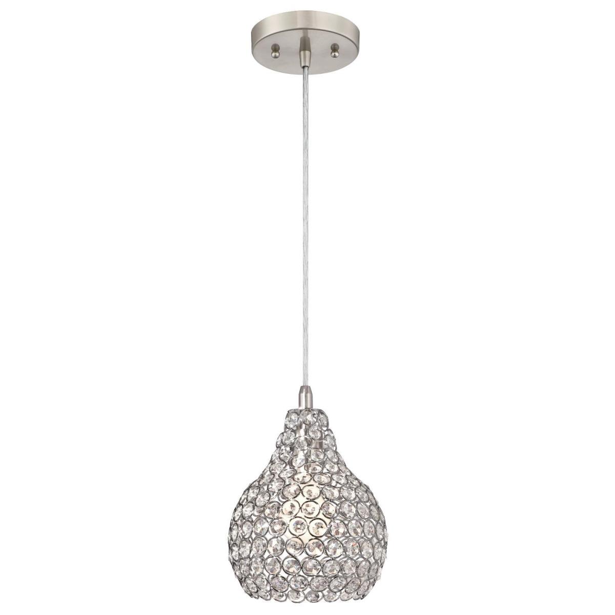 1 Light Mini Pendant Brushed Nickel Finish with Crystal Jewel Shade