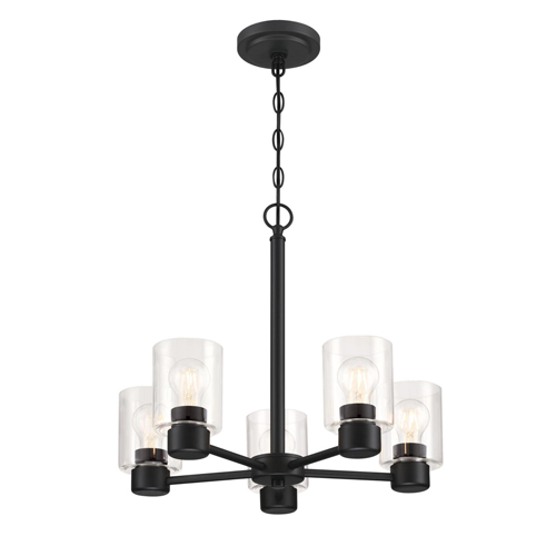 Westinghouse Lighting Sylvestre Five Light Indoor Chandelier, Matte Black Finish, Clear Glass