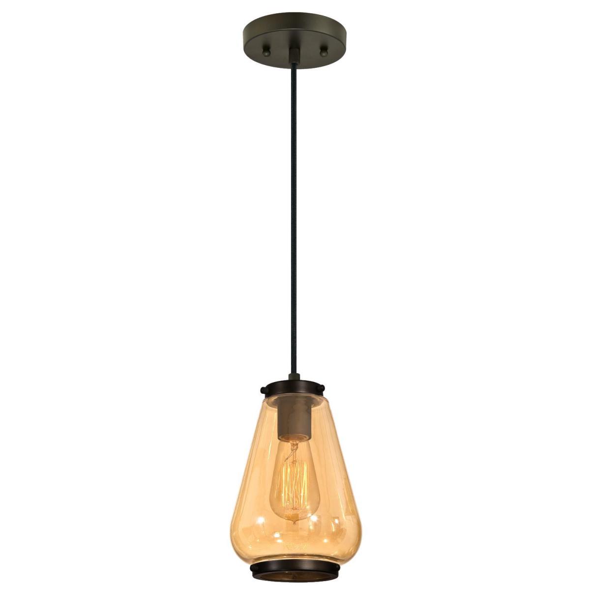 1 Light Mini Pendant Oil Rubbed Bronze Finish with Amber Glass