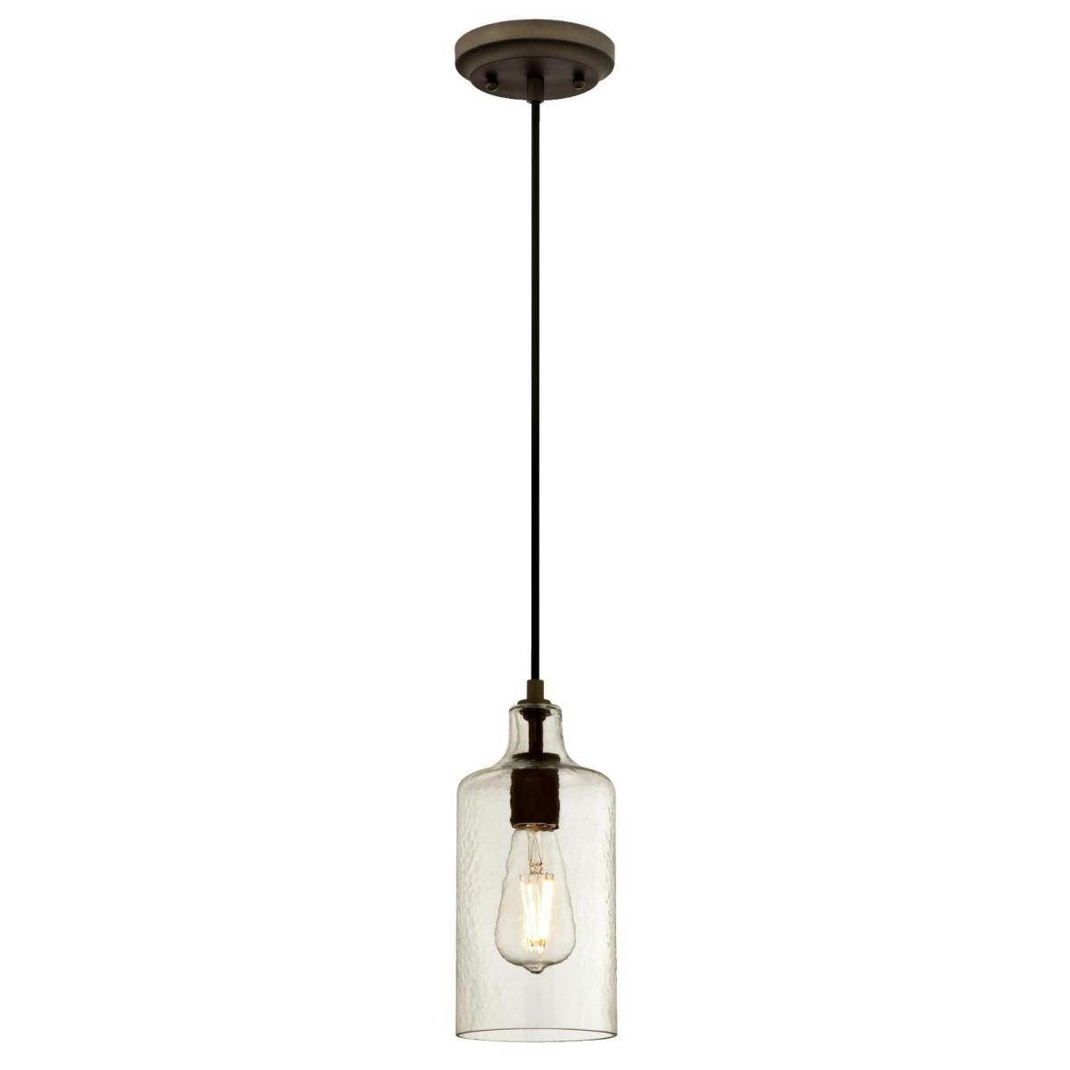 1 Light Mini Pendant Oil Rubbed Bronze Finish with Clear Textured Glass