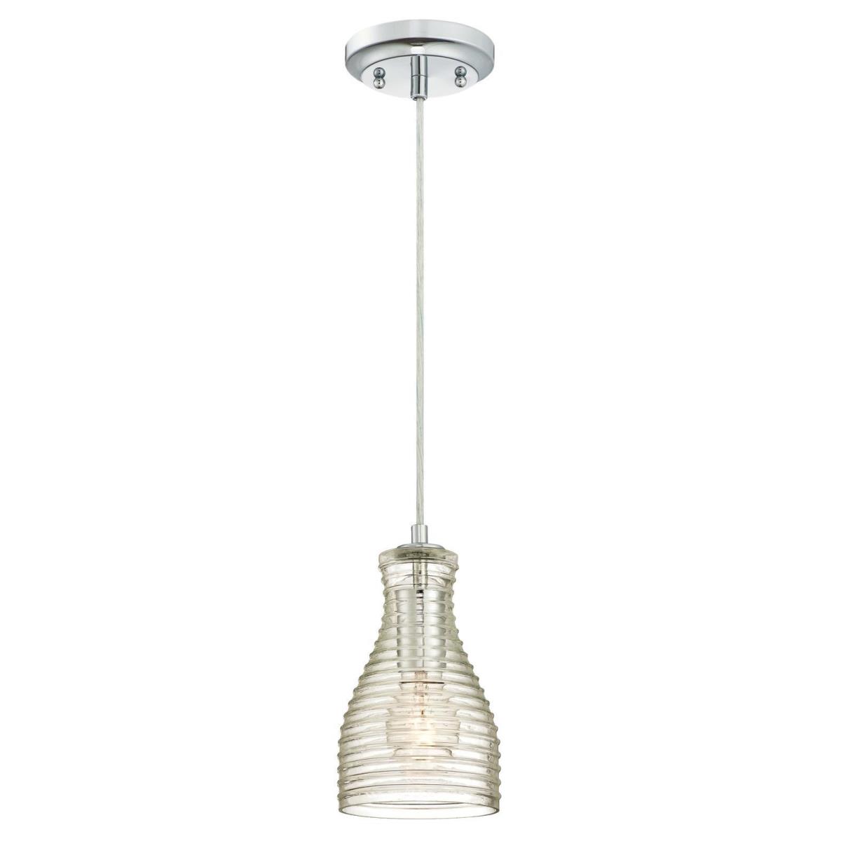 1 Light Mini Pendant Chrome Finish with Clear Rippled Glass