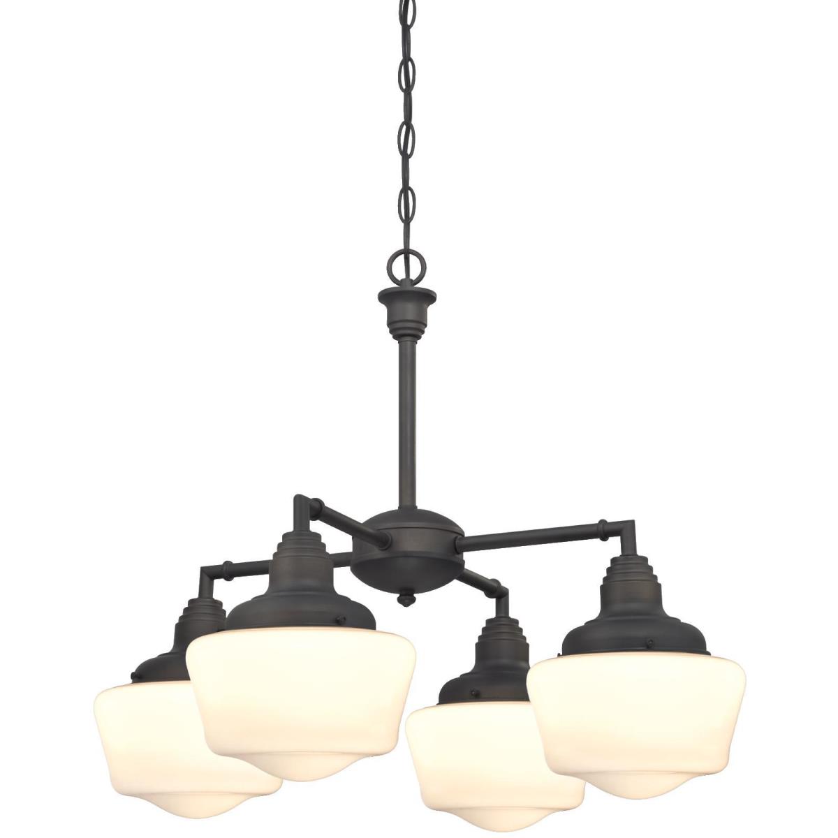 4 Light Chandelier/Semi-Flush Oil Rubbed Bronze Finish with White Opal Glass