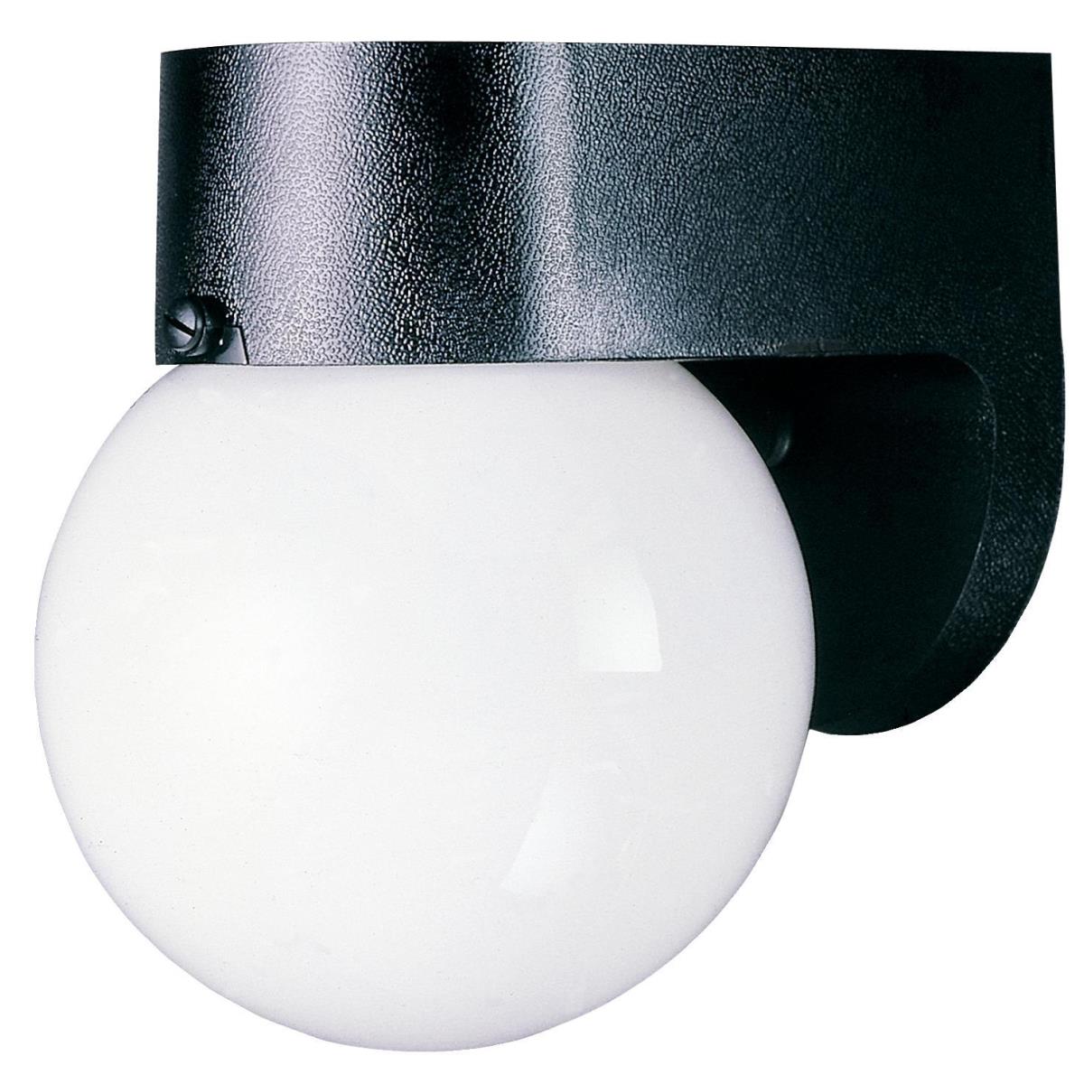 1 Light Hi-Impact Polycarbonate Wall Fixture Black Finish with White Glass Globe