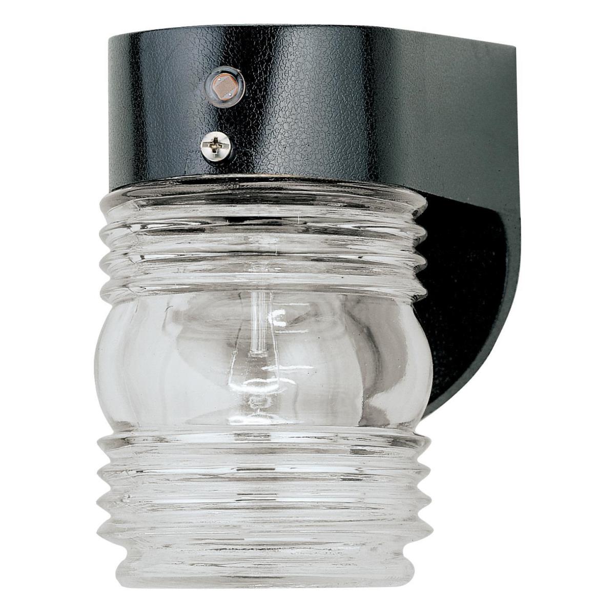 1 Light Hi-Impact Polycarbonate Wall Fixture with Dusk to Dawn Sensor Black Finish with Clear Glass