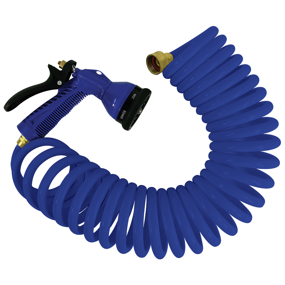 Whitecap 15' Blue Coiled Hose w/Adjustable Nozzle
