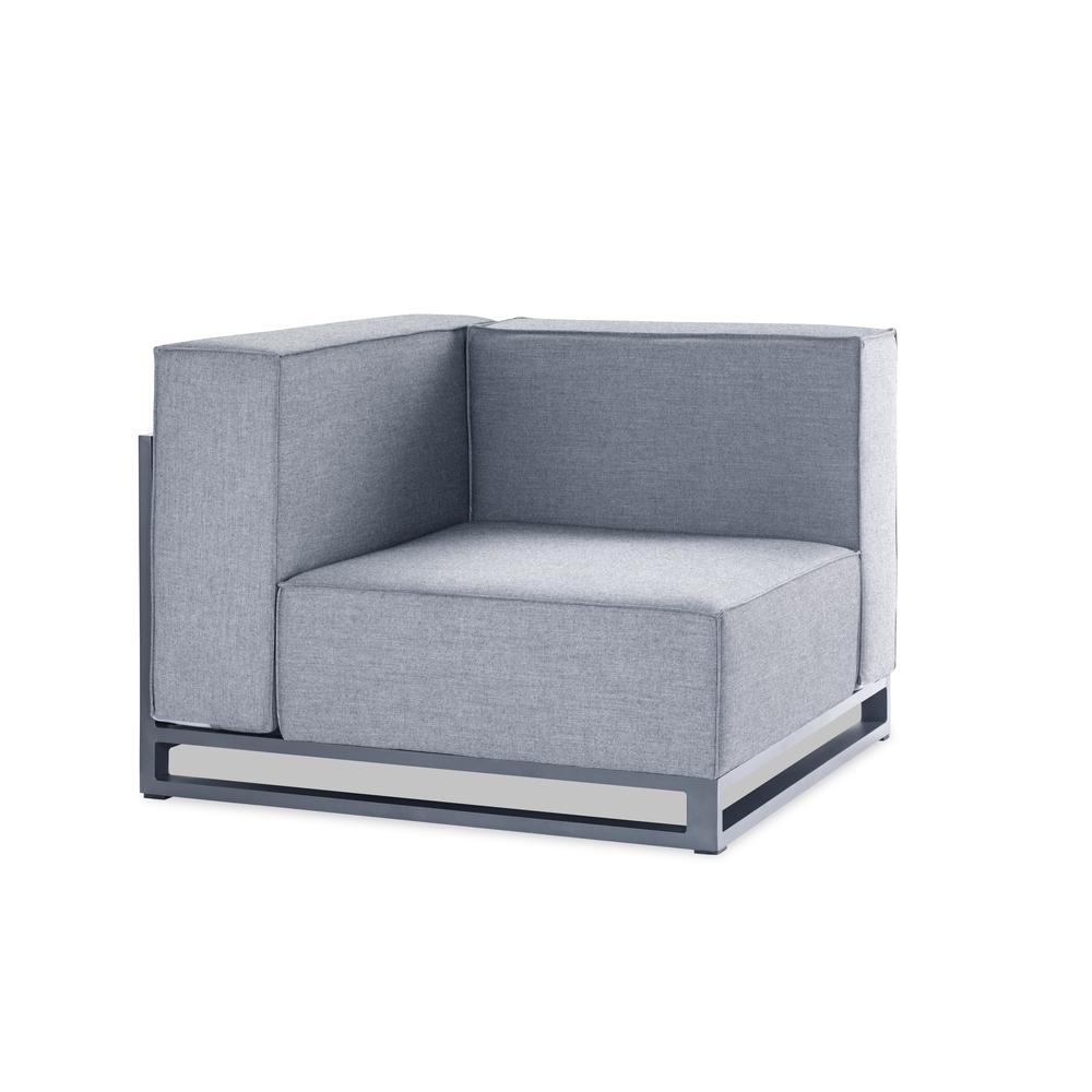 Sensation Indoor/Outdoor Modular Armless Corner Grey Acrylic Fabric with TPU coating, Grey Aluminum frame.  Include one decorati