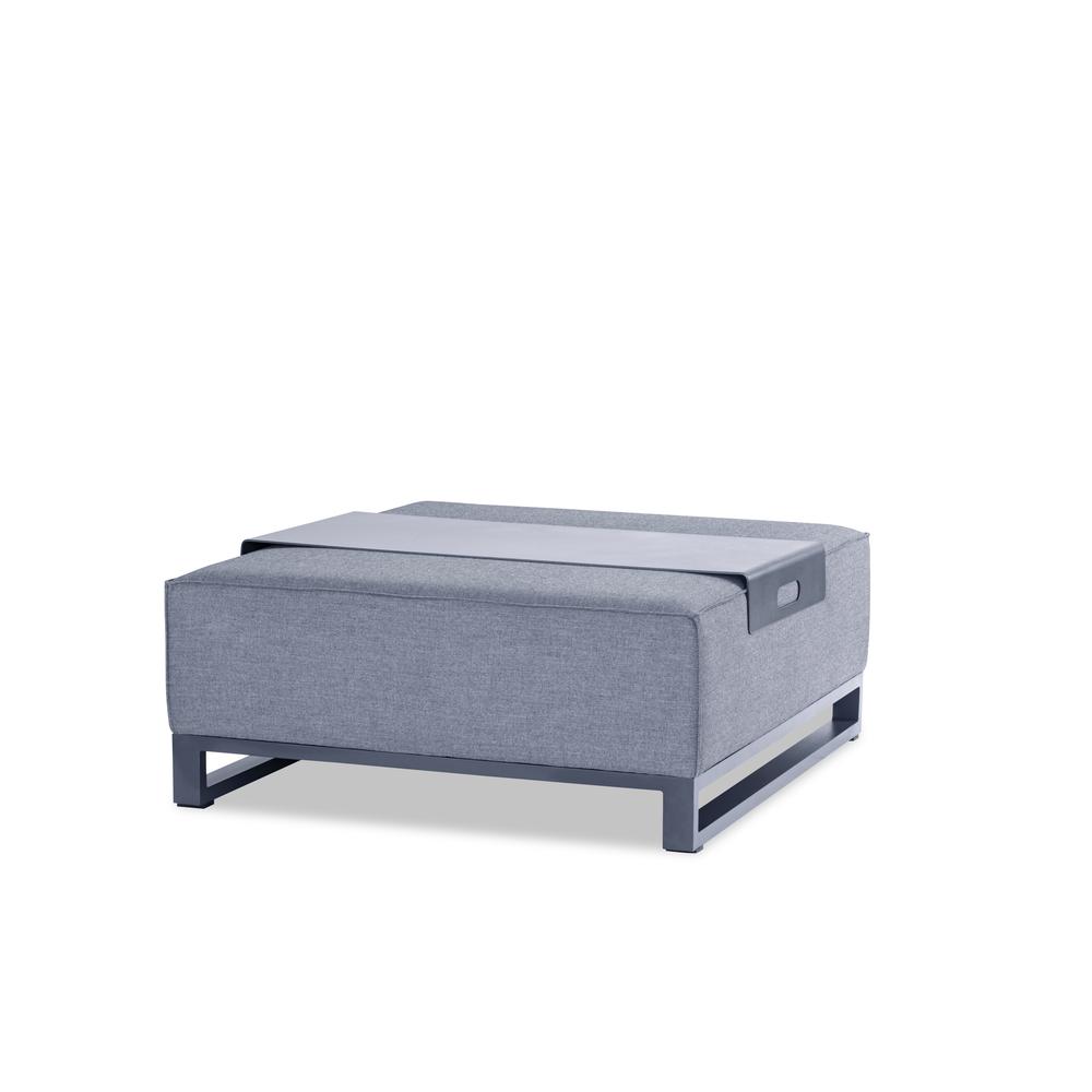 Sensation Indoor/Outdoor Ottoman, Grey Acrylic Fabric with TPU Coating, Grey Aluminum Frame, including Aluminum tray on top