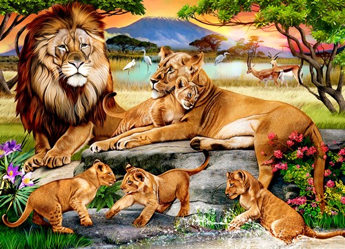 Lion's Family in the Savannah 1000-Piece Puzzle