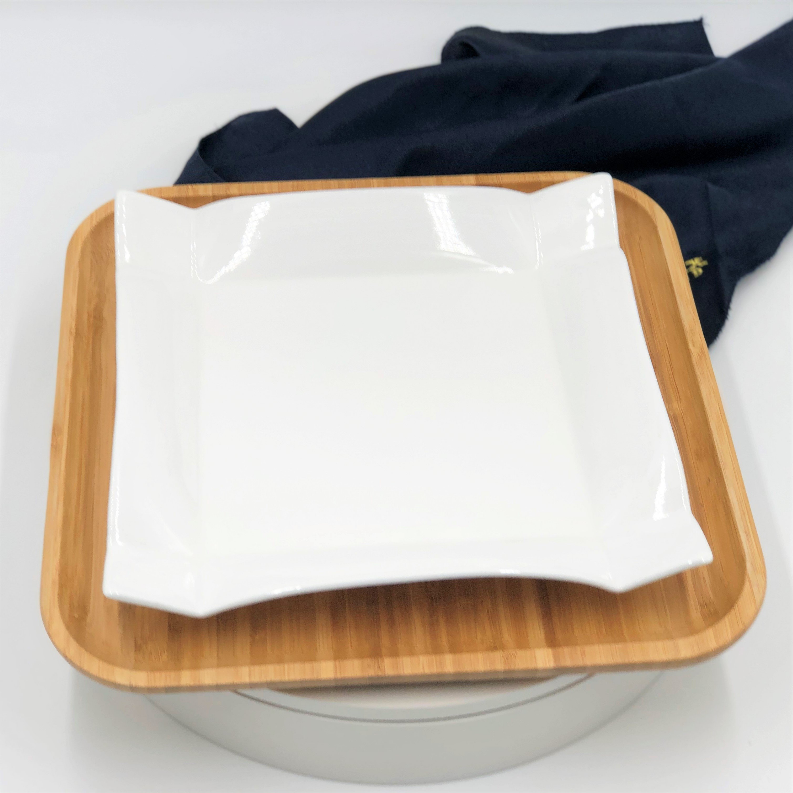 Square Bamboo and fine porcelain contemporary dinnerware set