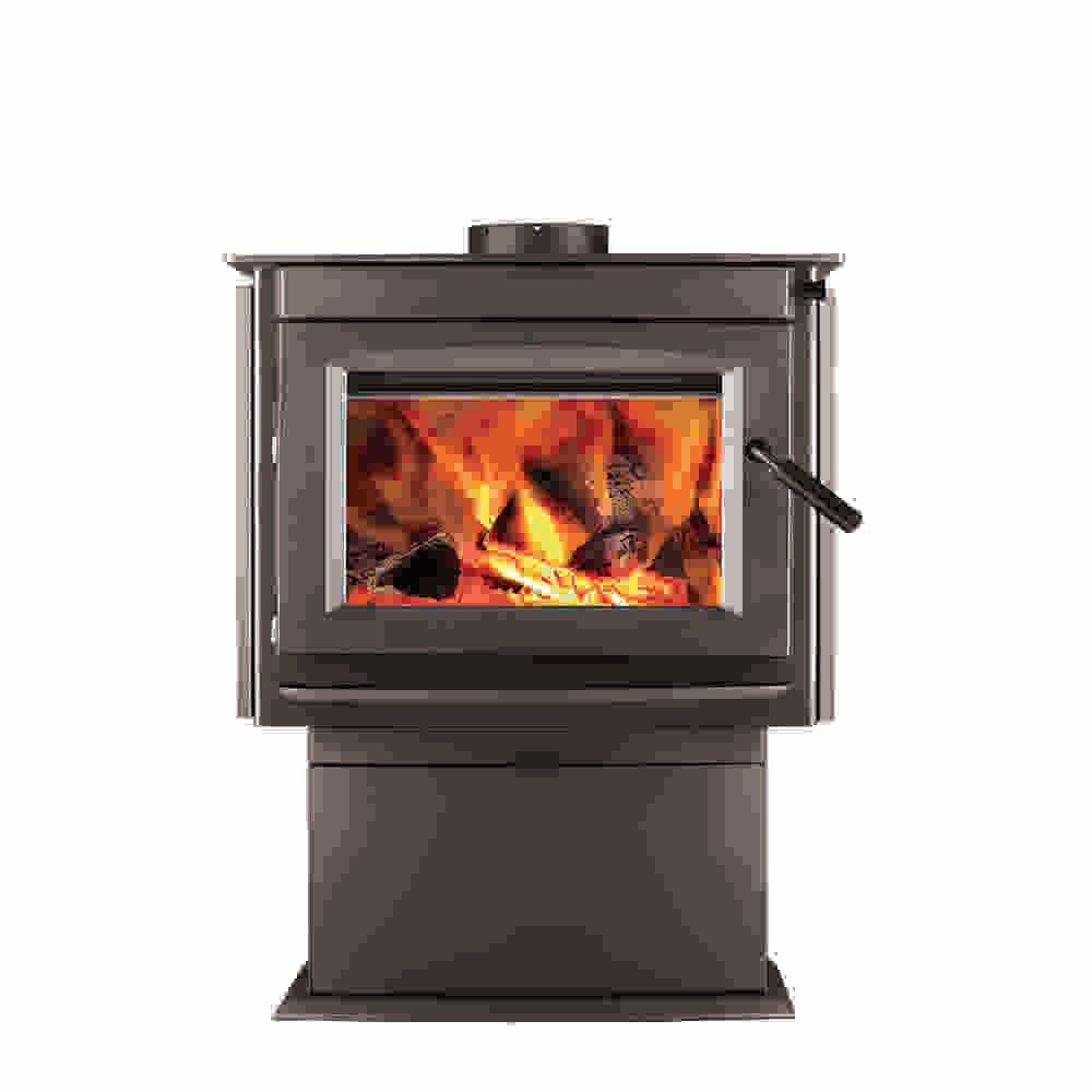 T25 - TIMBERWOLF MEDIUM WOOD BURNING STOVE, CAST IRON DOOR, METALLIC BLACK