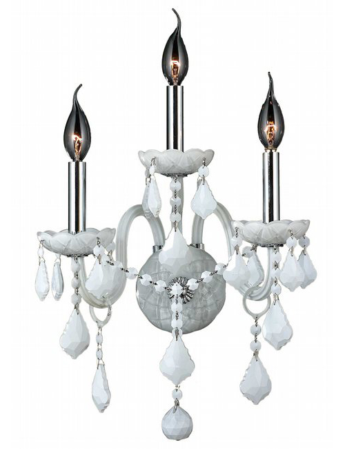 Provence Collection 3 Light Chrome Finish and White Crystal Candle Wall Sconce 13" W x 18" H Medium Two 2 Tier