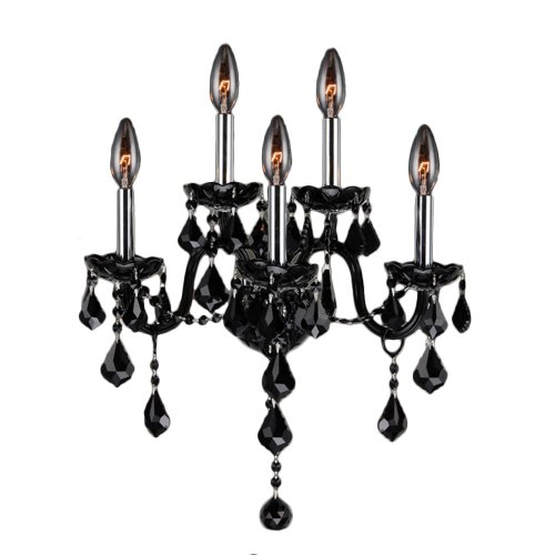 Provence Collection 5 Light Chrome Finish and Black Crystal Wall Sconce 13