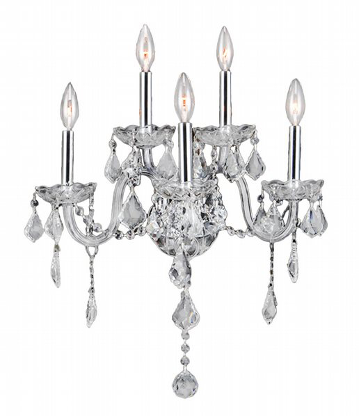 Provence Collection 5 Light Chrome Finish and Clear Crystal Candle Wall Sconce 13