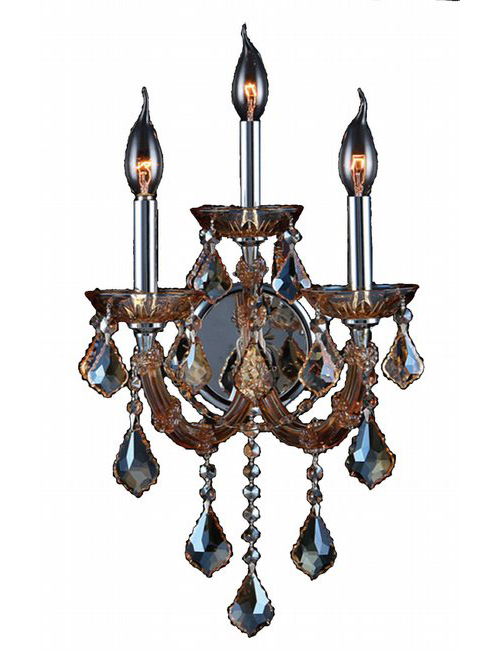 Lyre Collection 3 Light Chrome Finish and Amber Crystal Candle Wall Sconce 12" W x 20" H Medium Two 2 Tier