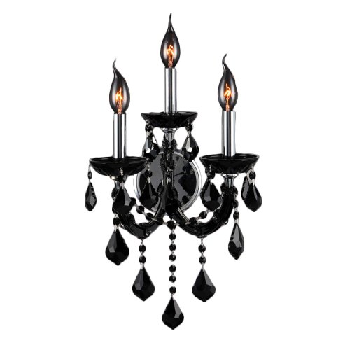Lyre Collection 3 Light Chrome Finish and Black Crystal Candle Wall Sconce 12