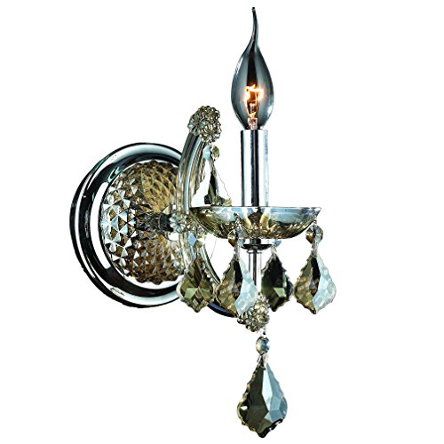 Lyre Collection 1 Light Chrome Finish and Golden Teak Crystal Candle Wall Sconce 6