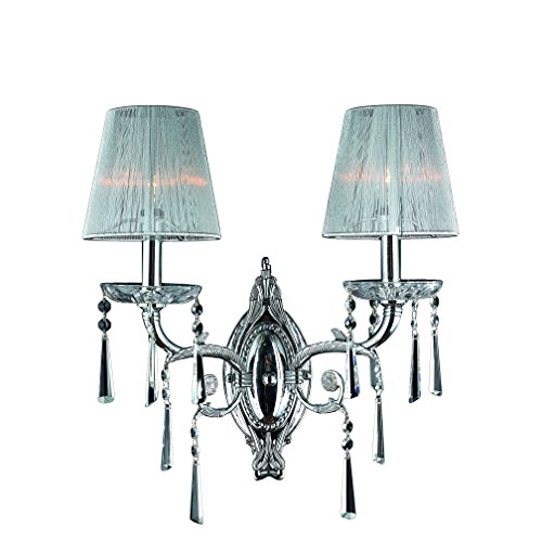 Orleans Collection 2 Light Arm Chrome Finish and Clear Crystal Wall Sconce with White String Shade 15