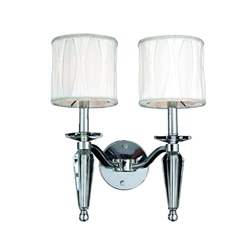 Gatsby Collection 2 Light Arm Chrome Finish and Clear Crystal Wall Sconce with White Fabric Shade 13