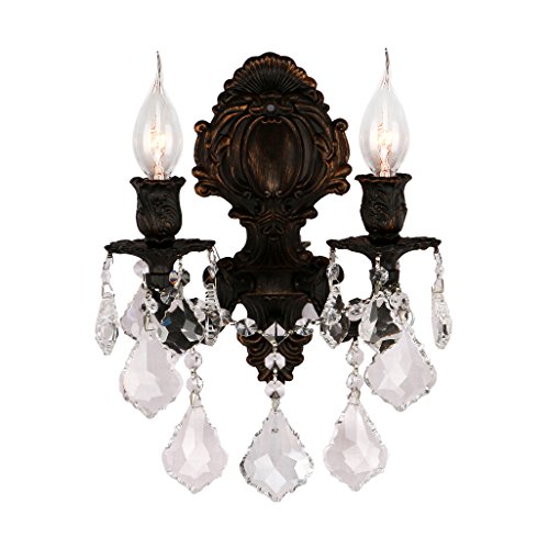 Versailles Collection 2 Light Flemish Brass Finish Crystal Candle Wall Sconce 12