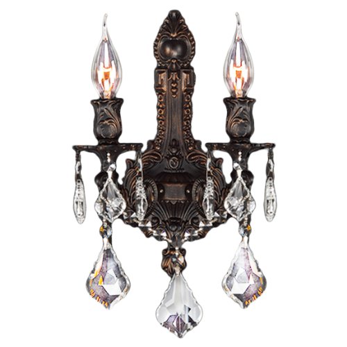 Versailles Collection 2 Light Flemish Brass Finish Crystal Wall Sconce 12