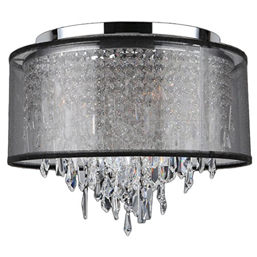 Tempest Collection 5 Light Chrome Finish Crystal Flush Mount Ceiling Light with Black Organza Shade 16