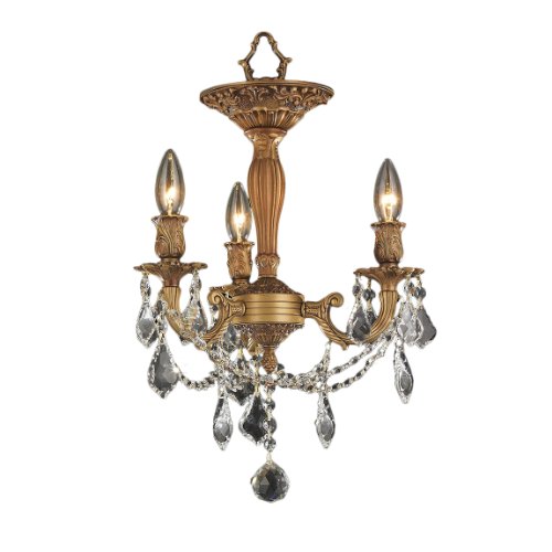 Windsor Collection 3 Light French Gold Finish and French Pendalogue Clear Crystal Semi Flush Mount Ceiling Light 13