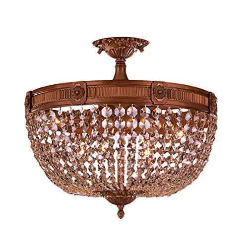 Winchester Collection 6 Light French Gold Finish and Golden Teak Crystal Semi Flush Mount Ceiling Light 20