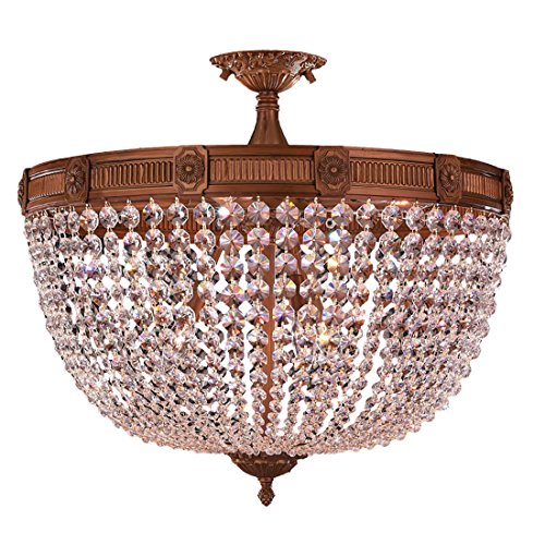 Winchester Collection 9 Light French Gold Finish and Clear Crystal Semi Flush Mount Ceiling Light 24